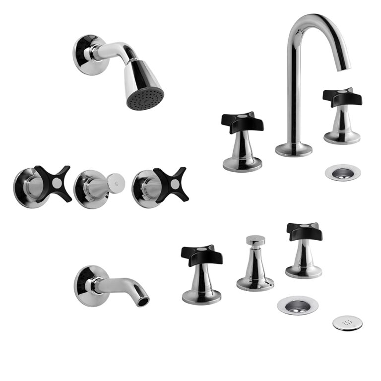 PETALO PACK (LAVATORIO, BIDET Y DUCHA C/TRANSF) NEGRO/CROMO FV ( 0900.03/M3 )