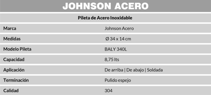 JOHNSON PIL. ACERO BALY 340L 34x14cm