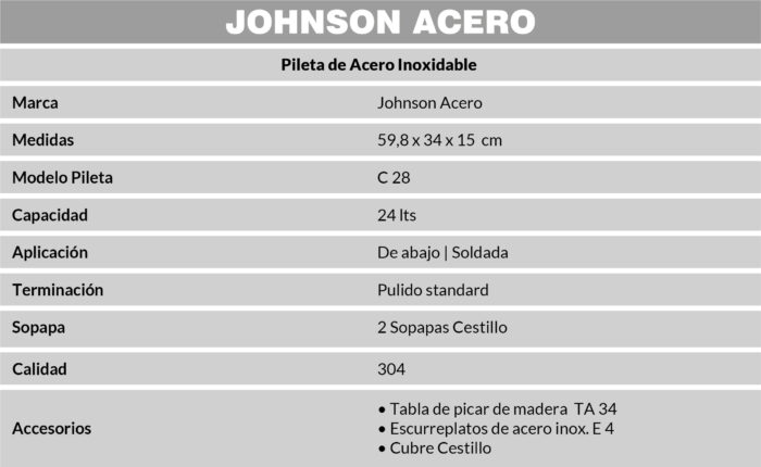 JOHNSON PIL. ACERO 304 DOBLE C28 59x34x15cm