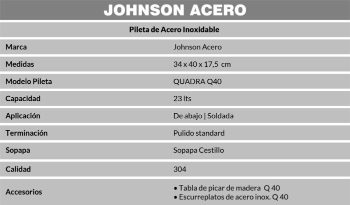 JOHNSON PIL. ACERO 304 SIMPLE QUADRA Q40 (40X34X17.5cm)