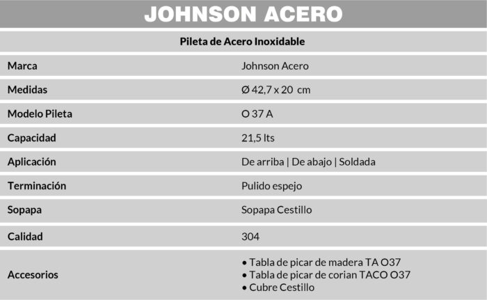 JOHNSON PIL. ACERO 304 SIMPLE O37 A (37 X 20cm)