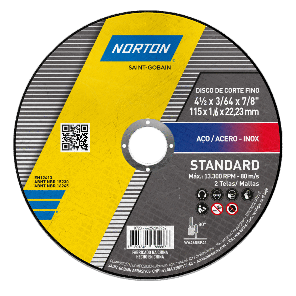 DISCO DE CORTE STANDARD 115x1.6x22.23 NORTON SG ( ACEROS/METALES )