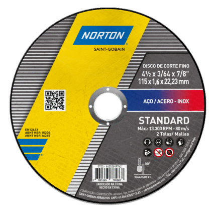 DISCO DE CORTE STANDARD 115x1.6x22.23 NORTON SG ( ACEROS/METALES ) DISCO DE CORTE STANDARD 115x1.6x22.23 NORTON SG ( ACEROS/METALES )