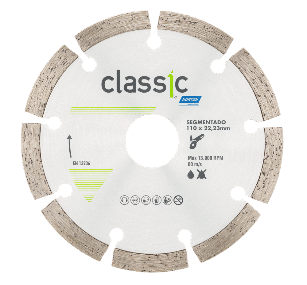 DISCO DIAMANTADO SEGMENTADO CLASSIC 110x22.23 NORTON SG ( CONCRETO/LADRILLOS/TEJAS )