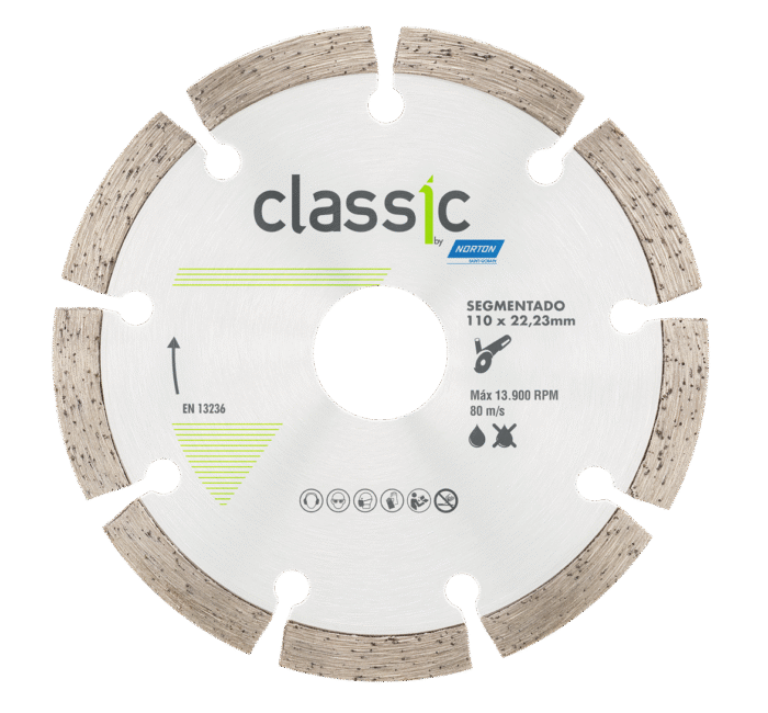 DISCO DIAMANTADO SEGMENTADO CLASSIC 110x22.23 NORTON SG ( CONCRETO/LADRILLOS/TEJAS )