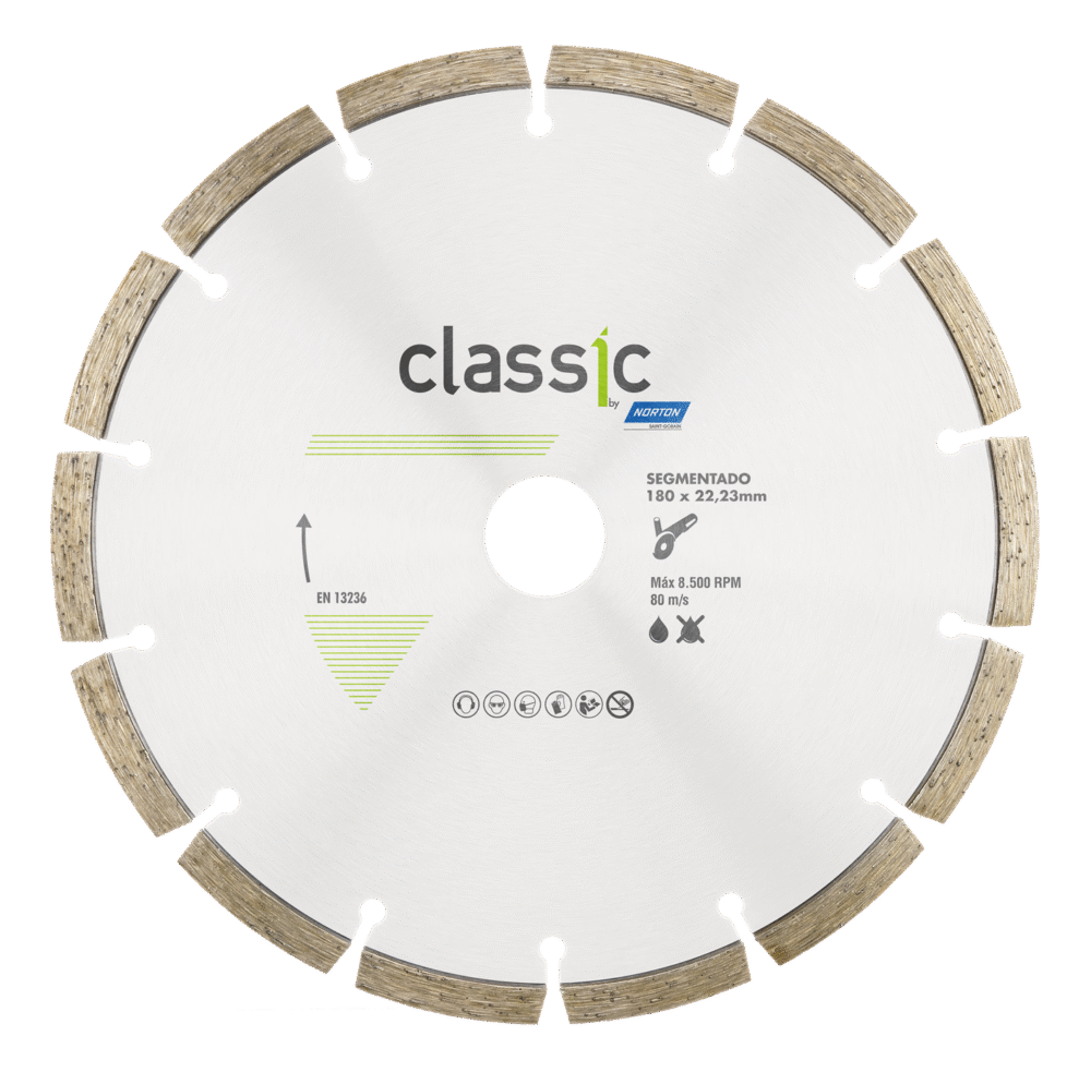 DISCO DIAMANTADO SEGMENTADO CLASSIC 180x22.23 NORTON SG ( CONCRETO/LADRILLOS/TEJAS )