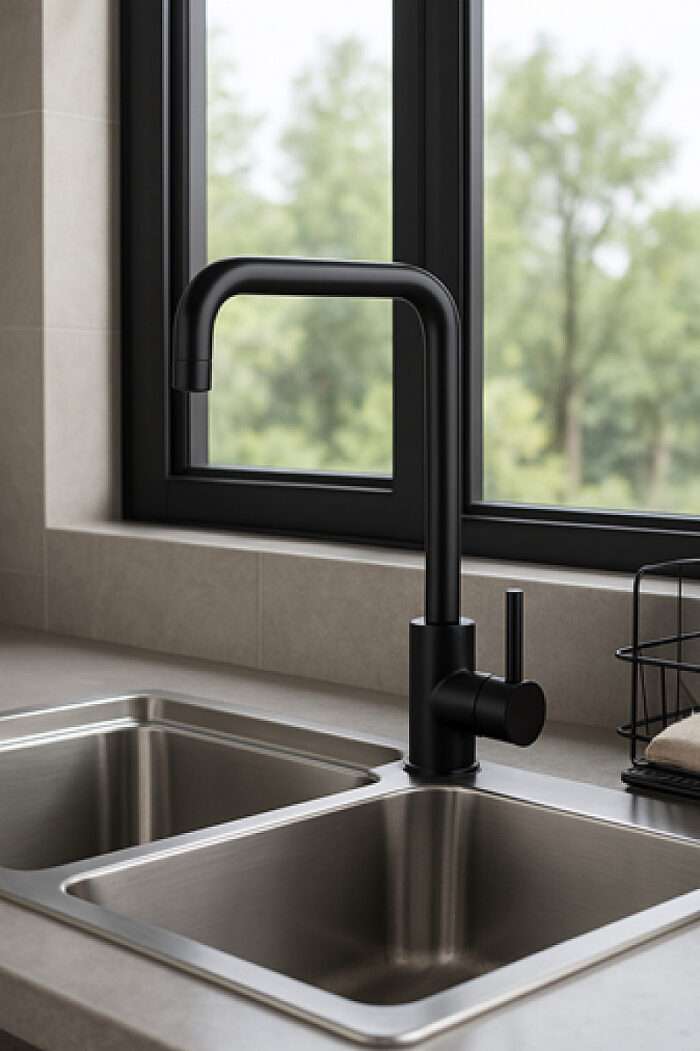 CD ROMA NERO MONOCOMANDO COCINA PICO ALTO RECTO AC. INOX. ( CJMSS18015NE )