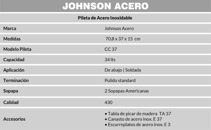 JOHNSON PIL. ACERO 430 DOBLE CC37 70x37x13cm