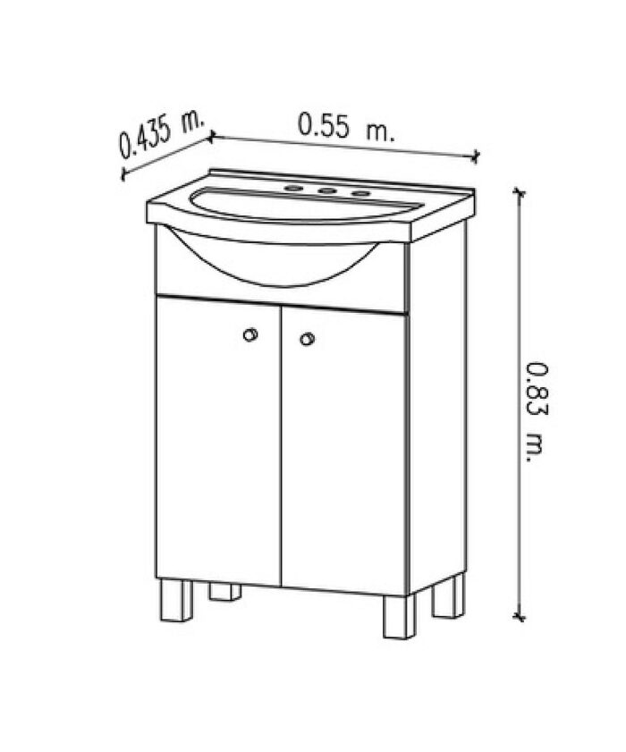 AMUBE IRIS VANITORY BCO. 55 x 44 x 83 cm 2 ptas. C/MESADA LOZA 3 AG. ( PARA ARMAR )