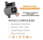CD BOMBA PRESURIZADORA LPS15-8.5Z - 1/6 HP 120 W CD BOMBA PRESURIZADORA LPS15-8.5Z - 1/6 HP 120 W