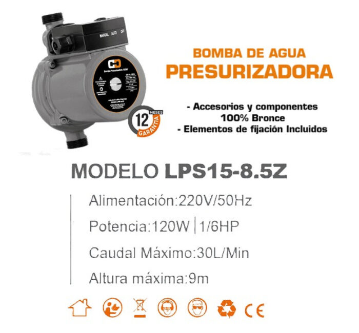 CD BOMBA PRESURIZADORA LPS15-8.5Z - 1/6 HP 120 W